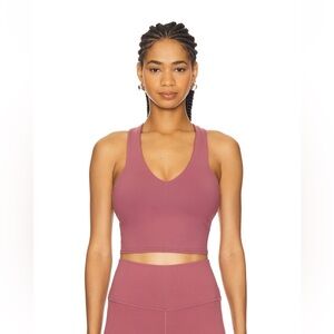 Alo Yoga Airbrush Real Bra V Neck Cropped Tank Top Mauve Burgundy Truffle Small